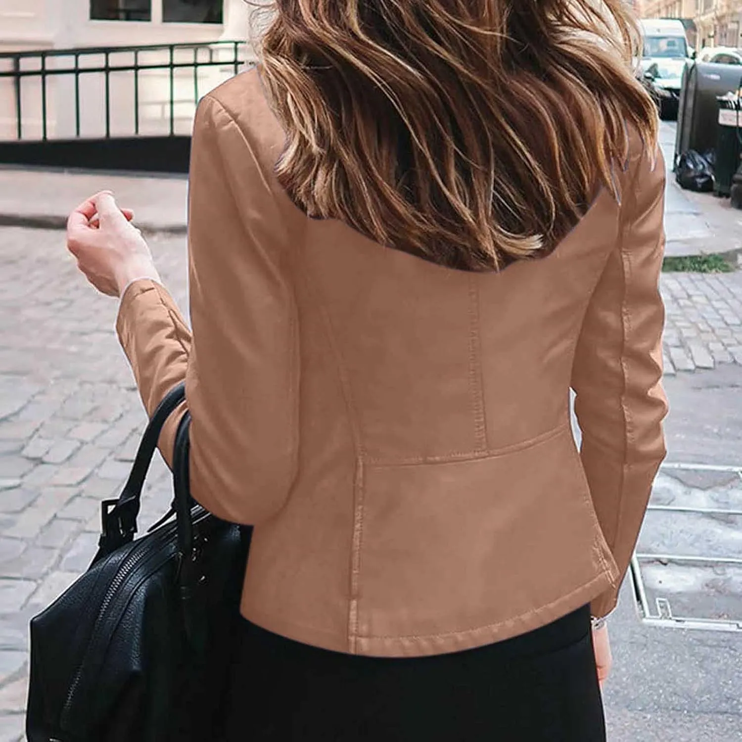 5665 Womens Winter Leather Jackets Black Zip Motorcycle Jacket Quilted Lightweight Coat Vegan Pu Leather Outerwear