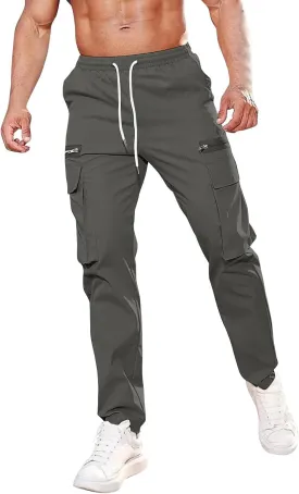 ADHOWBEW Cargos Pants Men Waterproof Pockets Workout Construction Hiking Big and Tall Joggers