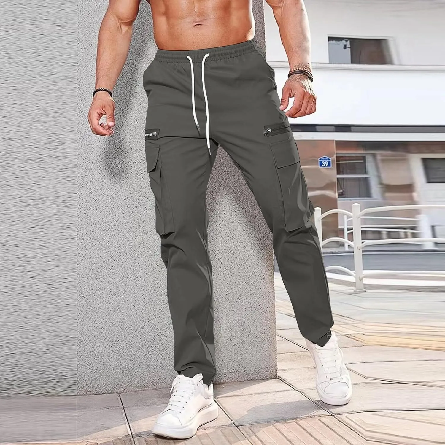 ADHOWBEW Cargos Pants Men Waterproof Pockets Workout Construction Hiking Big and Tall Joggers