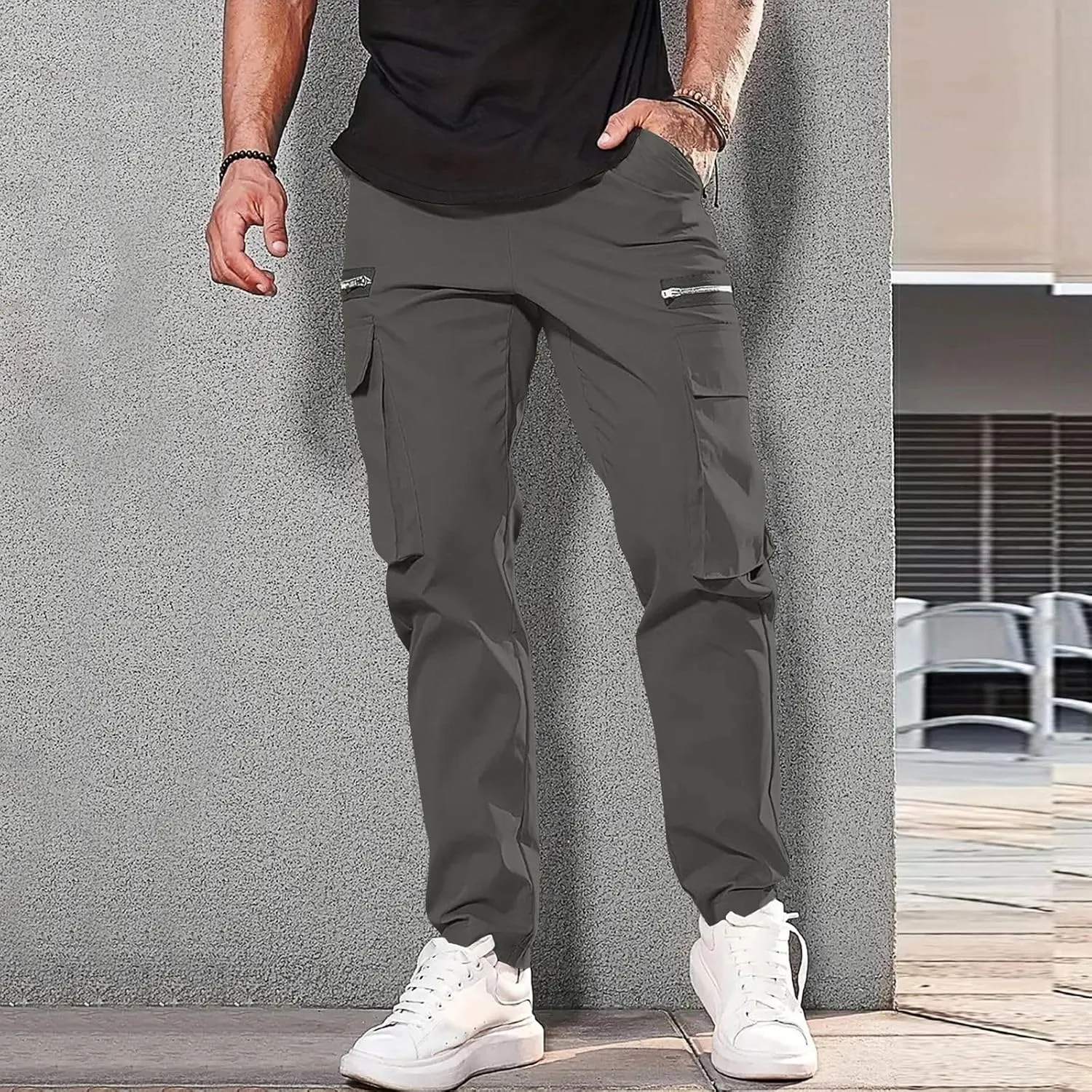 ADHOWBEW Cargos Pants Men Waterproof Pockets Workout Construction Hiking Big and Tall Joggers