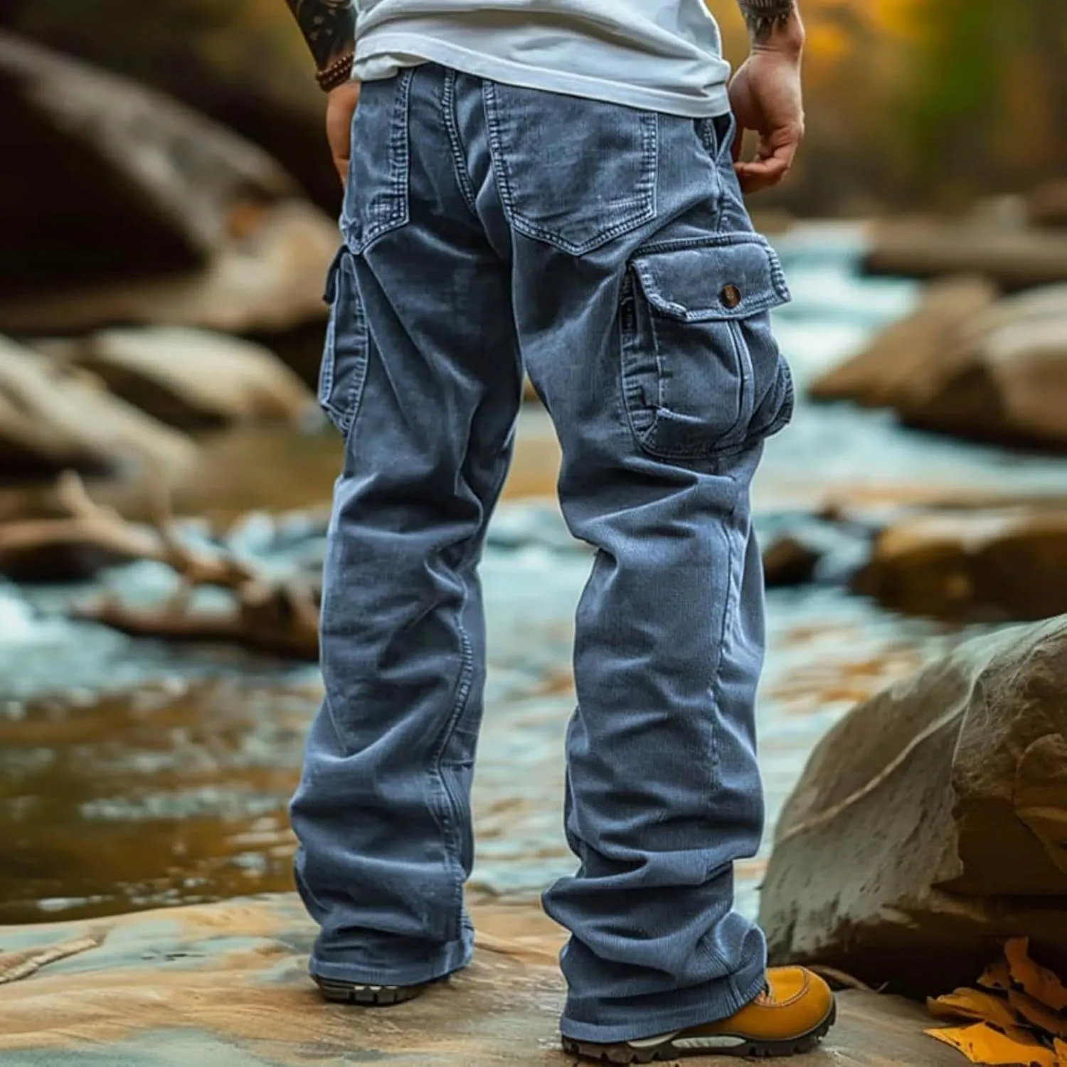 ADHOWBEW Men Cargo Pants Relaxed Fit Stretch Waterproof Construction Hiking Elastic Waist Trousers