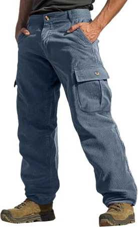 ADHOWBEW Men Cargo Pants Relaxed Fit Stretch Waterproof Construction Hiking Elastic Waist Trousers