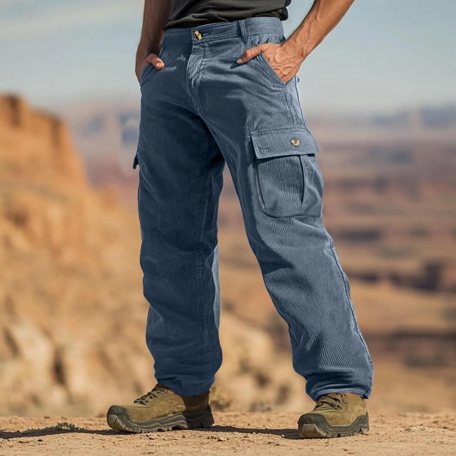 ADHOWBEW Men Cargo Pants Relaxed Fit Stretch Waterproof Construction Hiking Elastic Waist Trousers