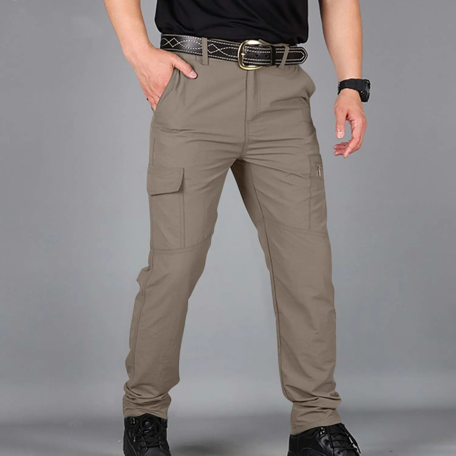 ADHOWBEW Tactical Pants Men Workout Hiking Work Relaxed Fit Big and Tall Elastic Waist Joggers