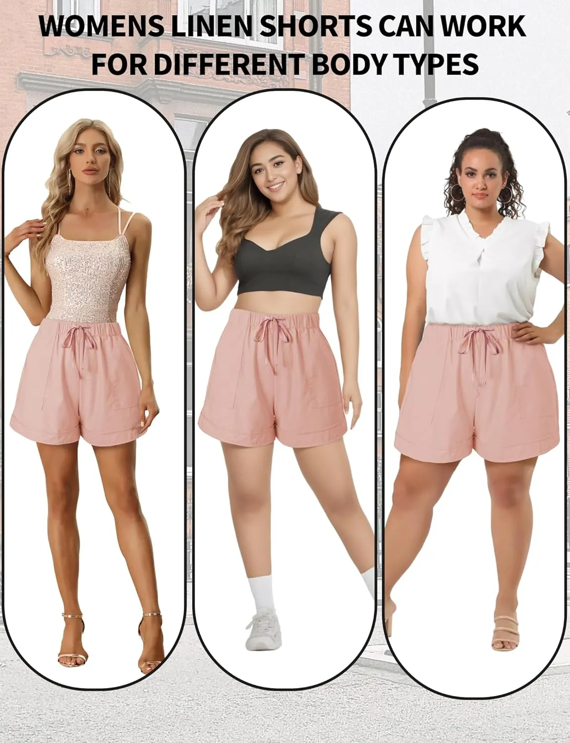 Buauty Womens Shorts, Flowy Shorts for Women Trendy, Linen Comfy Beach Elastic Waist Shorts for Casual Summer Dressy