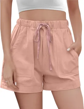 Buauty Womens Shorts, Flowy Shorts for Women Trendy, Linen Comfy Beach Elastic Waist Shorts for Casual Summer Dressy