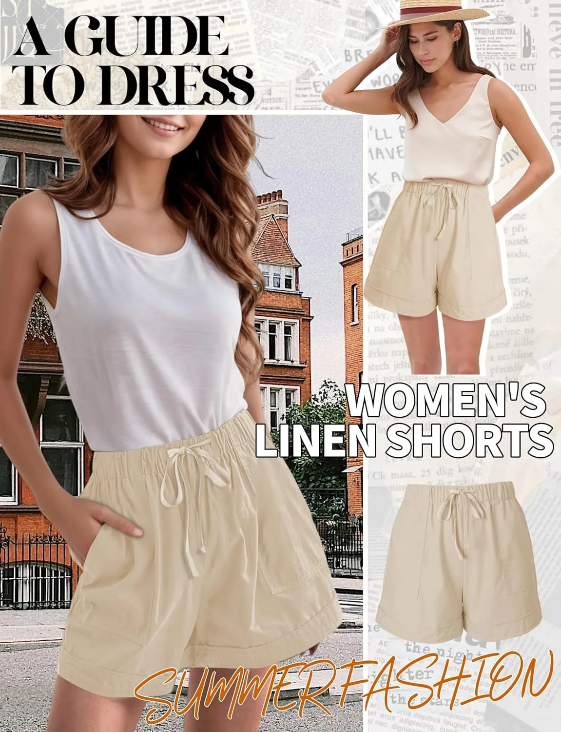 Buauty Womens Shorts, Flowy Shorts for Women Trendy, Linen Comfy Beach Elastic Waist Shorts for Casual Summer Dressy
