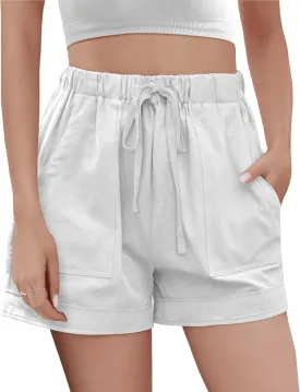 Buauty Womens Shorts, Flowy Shorts for Women Trendy, Linen Comfy Beach Elastic Waist Shorts for Casual Summer Dressy