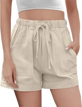 Buauty Womens Shorts, Flowy Shorts for Women Trendy, Linen Comfy Beach Elastic Waist Shorts for Casual Summer Dressy