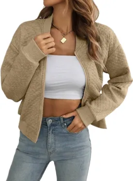 Casual jackets for women Solid Texture Baseball Collar Jacket,Zipper Drop Jackets