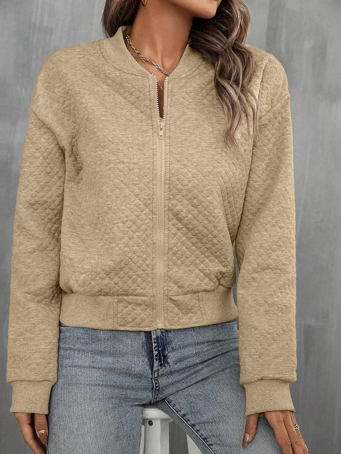 Casual jackets for women Solid Texture Baseball Collar Jacket,Zipper Drop Jackets