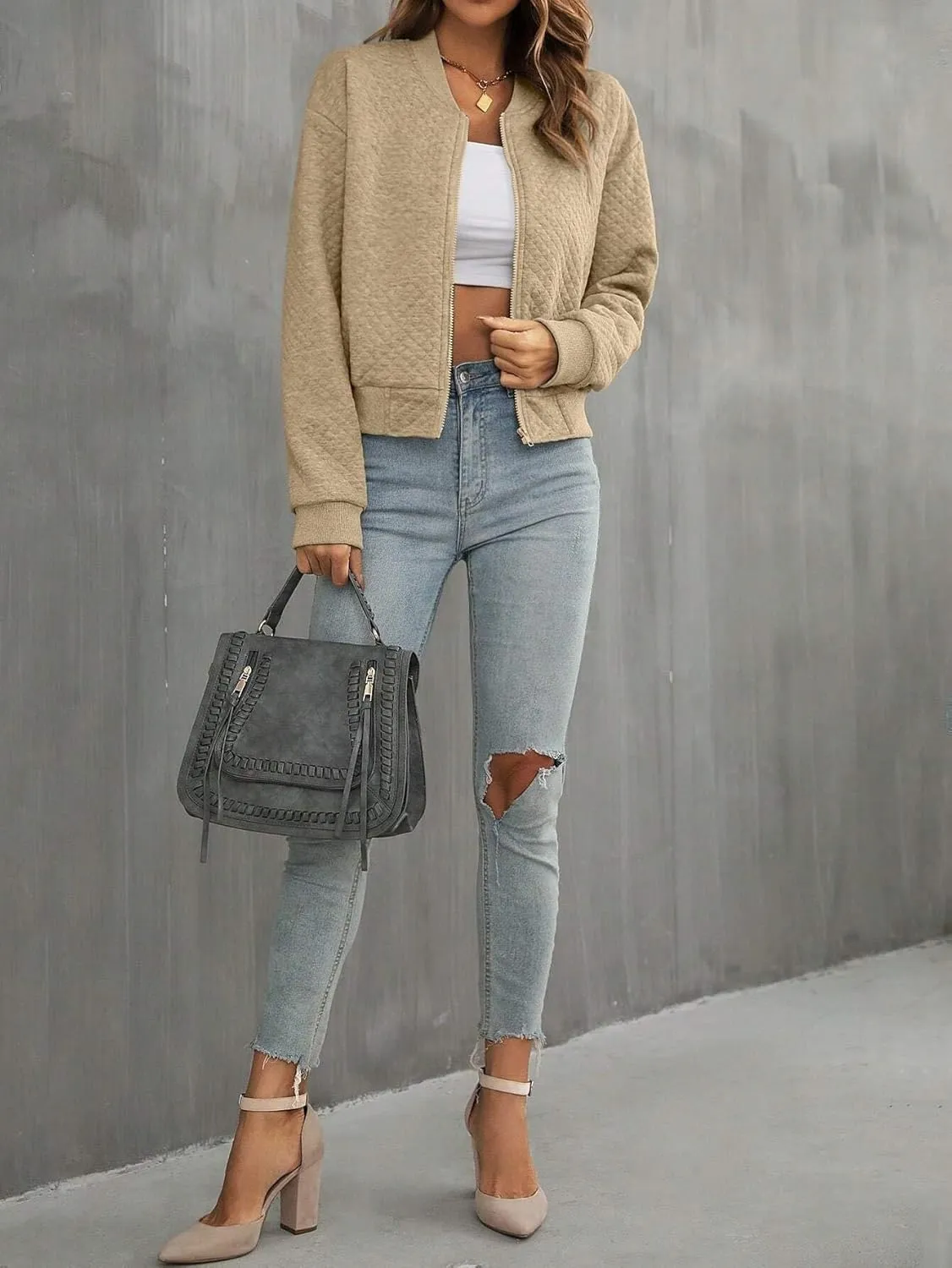 Casual jackets for women Solid Texture Baseball Collar Jacket,Zipper Drop Jackets