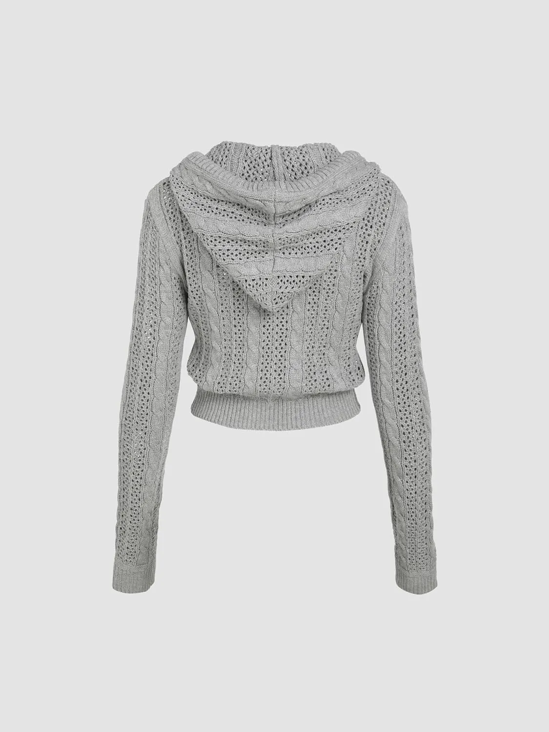 CIDER Womens Zip Up Hoodie Crop Top Hollow Out Knitted Long Sleeve Cardigan Jacket Sweatshirt