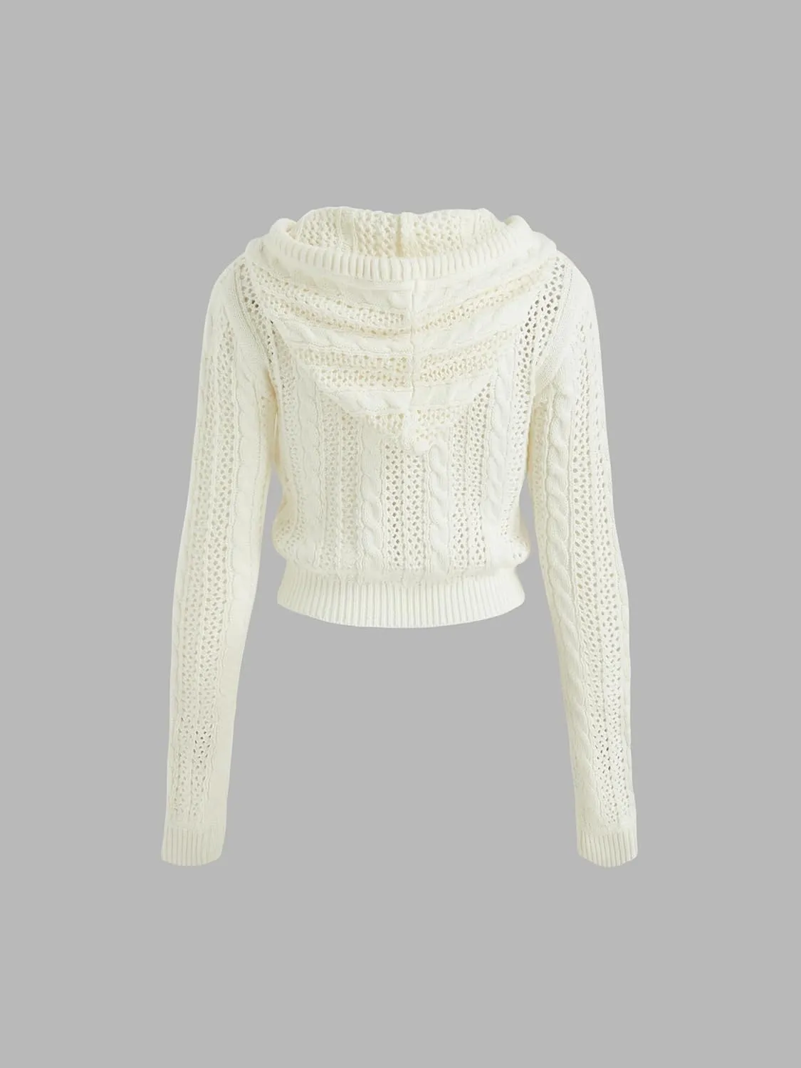 CIDER Womens Zip Up Hoodie Crop Top Hollow Out Knitted Long Sleeve Cardigan Jacket Sweatshirt