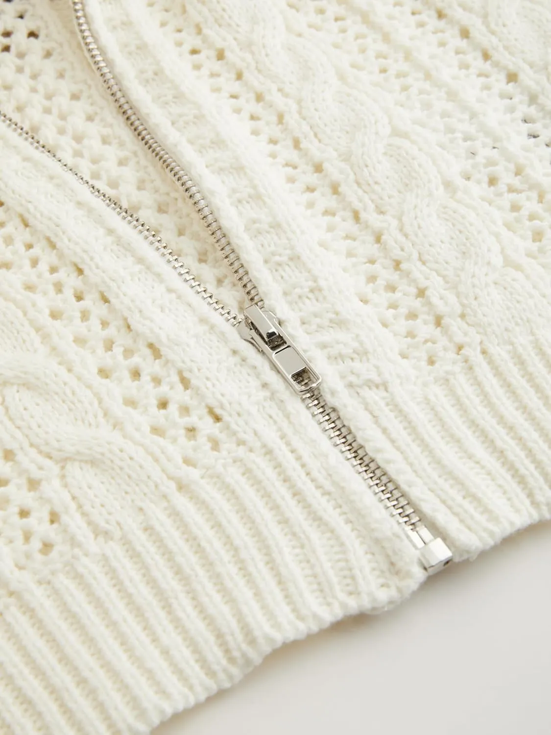 CIDER Womens Zip Up Hoodie Crop Top Hollow Out Knitted Long Sleeve Cardigan Jacket Sweatshirt