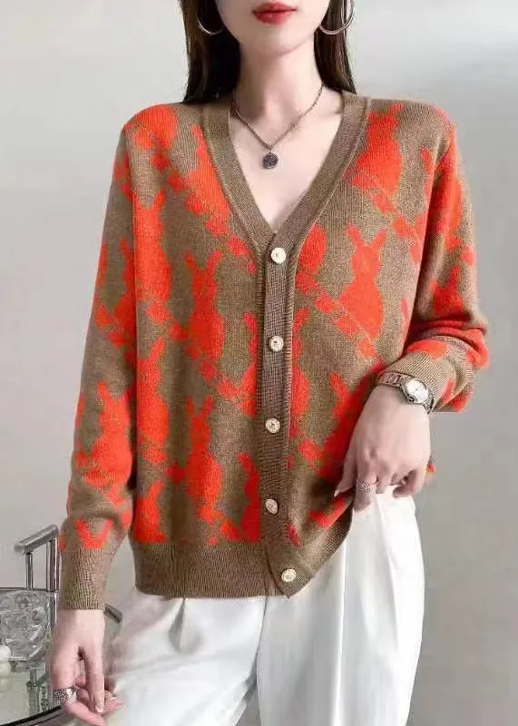 Classy Rose V Neck Button Jacquard Woolen Cardigan Fall ML1910