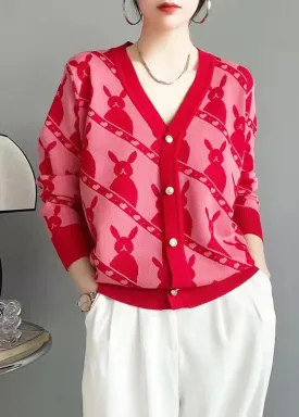 Classy Rose V Neck Button Jacquard Woolen Cardigan Fall ML1910