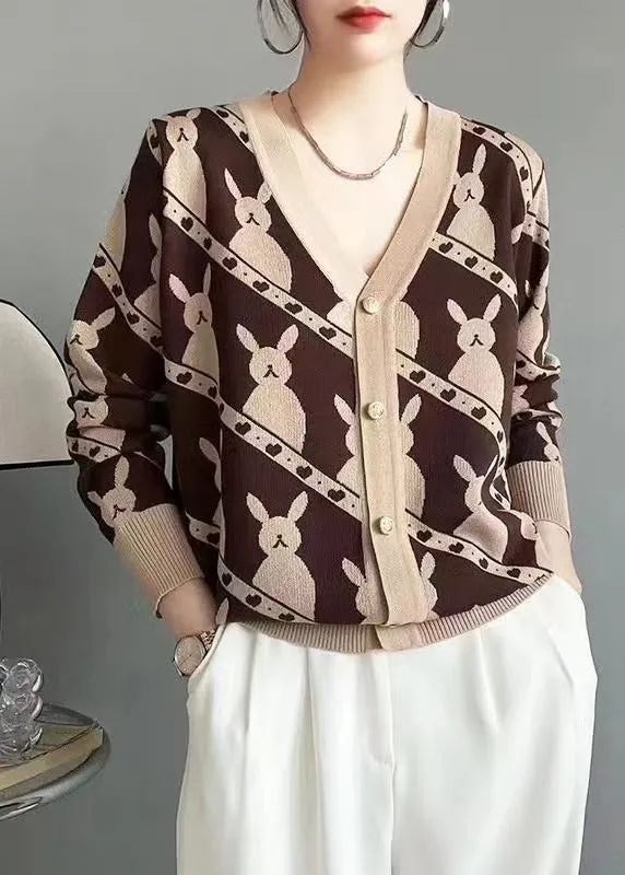 Classy Rose V Neck Button Jacquard Woolen Cardigan Fall ML1910