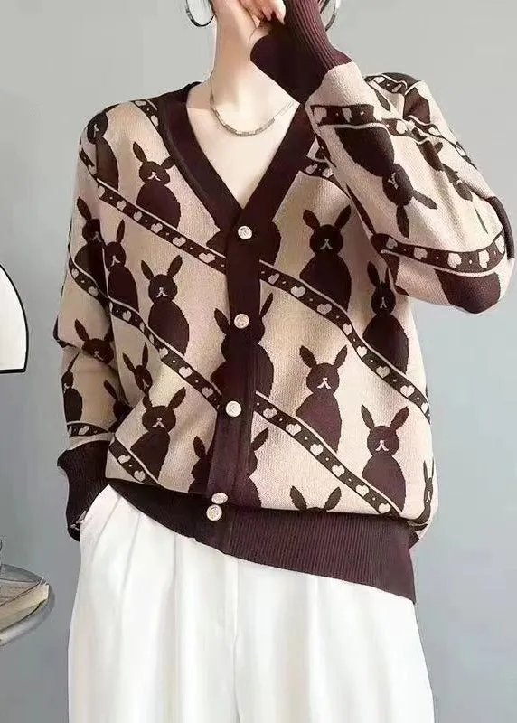 Classy Rose V Neck Button Jacquard Woolen Cardigan Fall ML1910