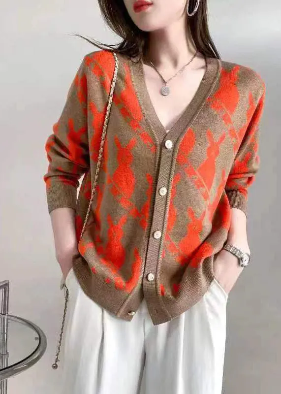 Classy Rose V Neck Button Jacquard Woolen Cardigan Fall ML1910