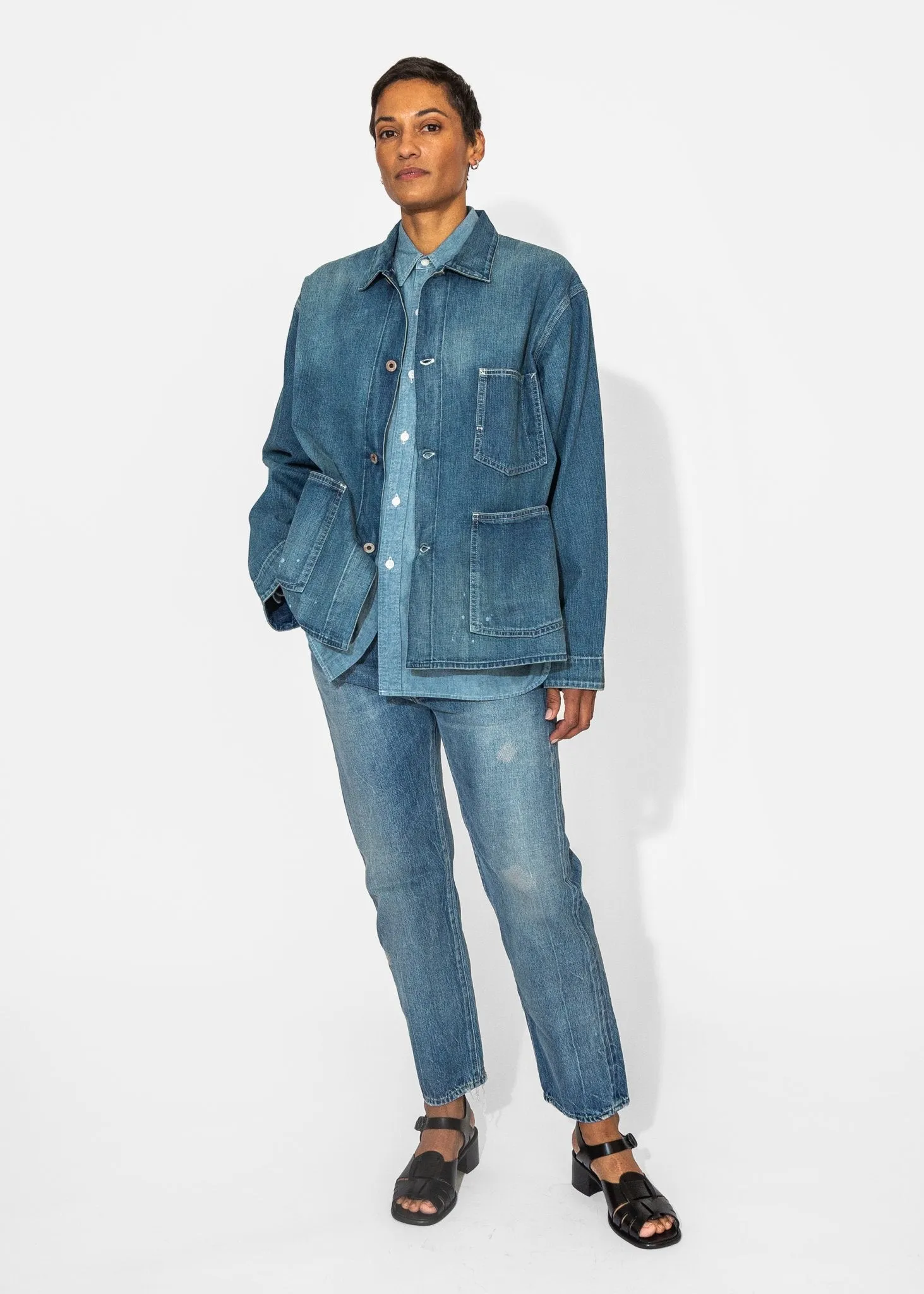 Denim Chore Jacket in Medium Distress