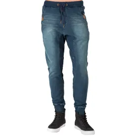 Drop Crotch Premium Knit Denim Jogger Jeans Whisker Zipper Pockets