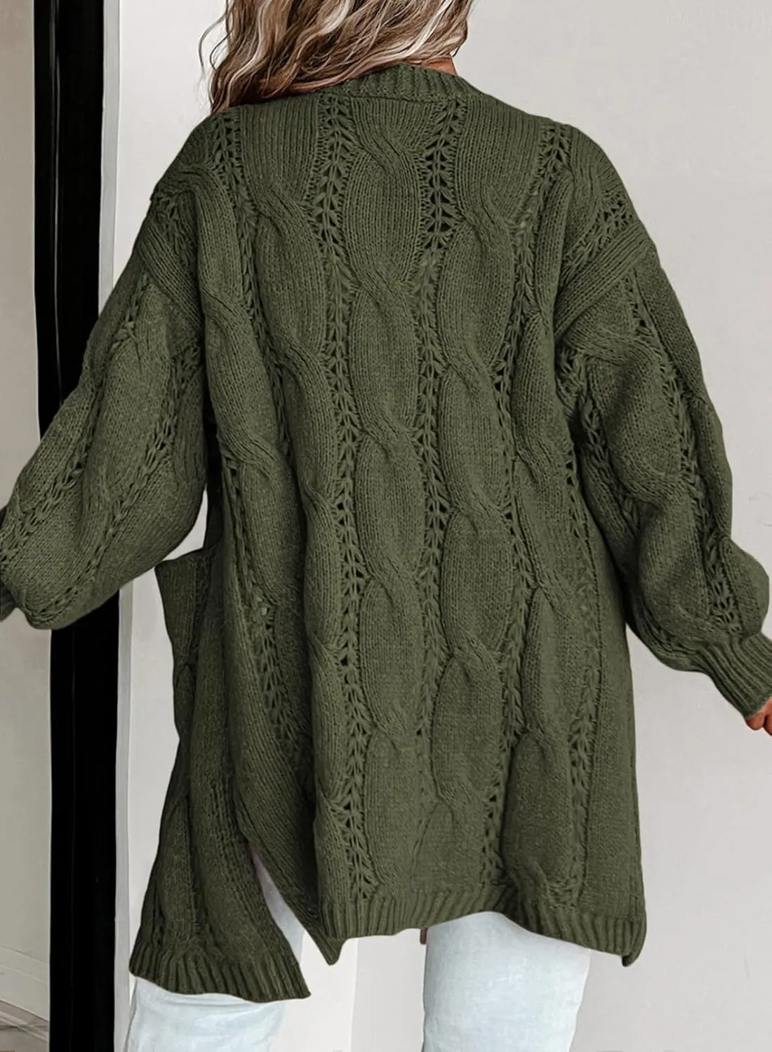 Eytino Plus Size Cardigans for Women Open Front Long Sleeves Lightweight Fall Sweaters with Pockets(1X-5X)