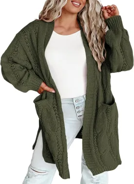 Eytino Plus Size Cardigans for Women Open Front Long Sleeves Lightweight Fall Sweaters with Pockets(1X-5X)