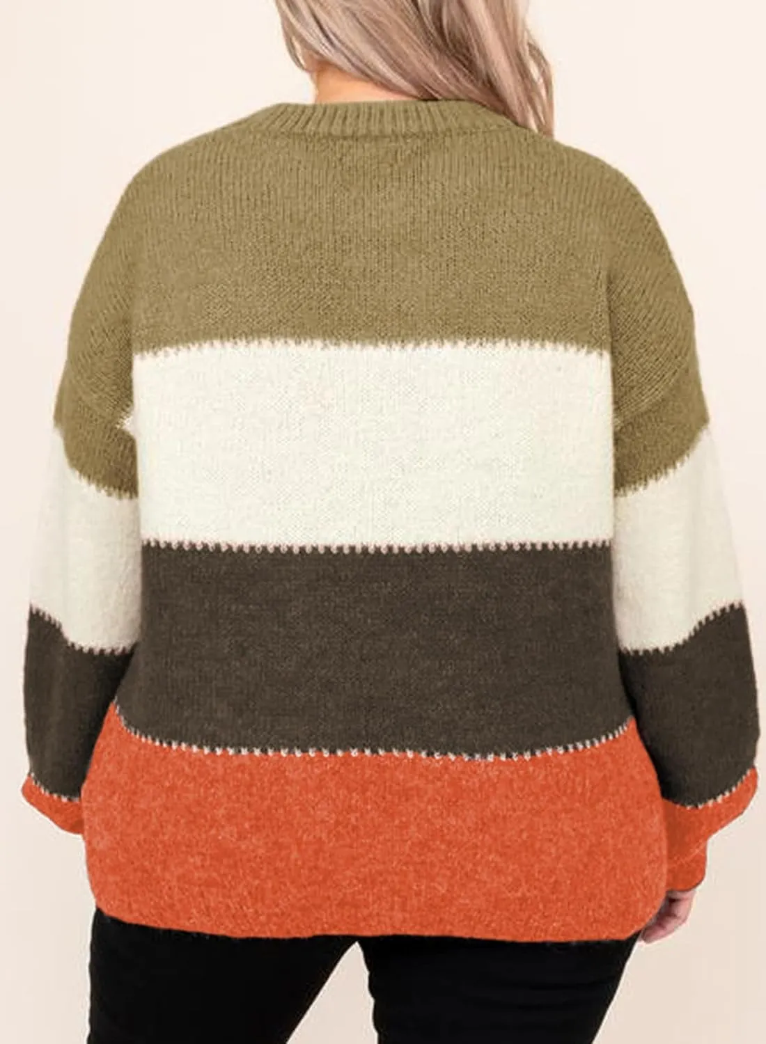 Eytino Womens Plus Size Sweaters Casual Long Sleeve Crewneck Color Block Knit Pullover Jumper Tops(1X-5X)