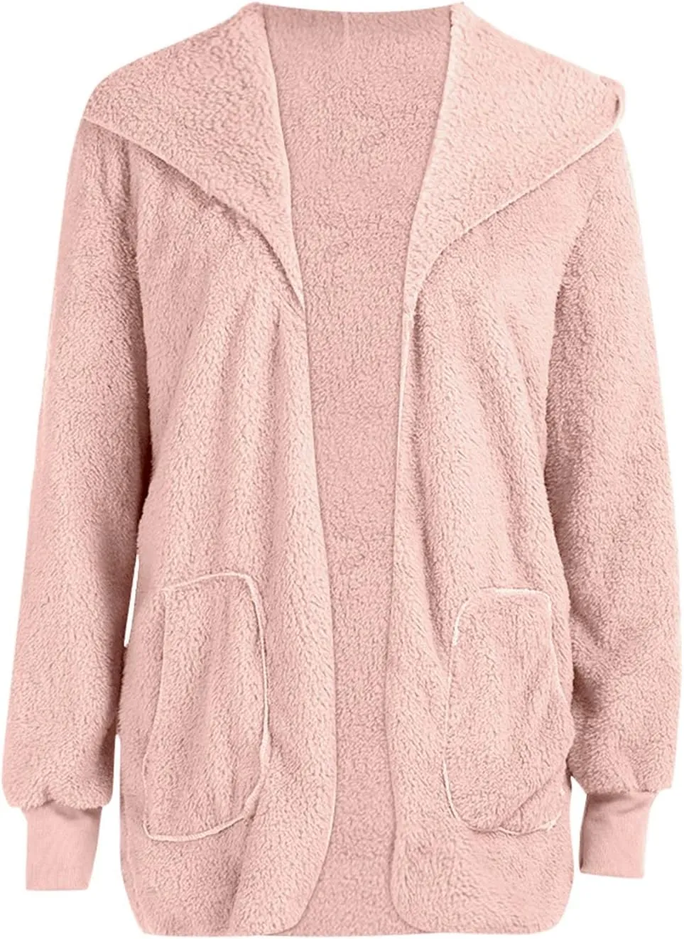 Fleece Jackets for Women Fuzzy Open Front Oversized Cardigan Hooded Sherpa Jacket Fluffy Winter Coats with Pockets
