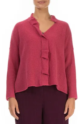 Frilled Neck Pink Punch Wool Cardigan