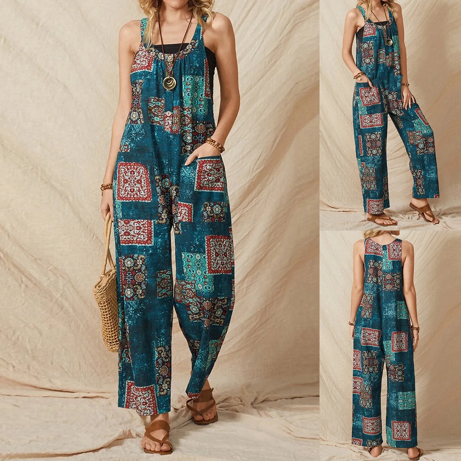Funki Buys | Pants | Women's Boho Loose Fit Wide Leg Romper