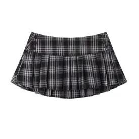 Girlary Vintage Plaid Mini Skirt Women Y2k Japanese Sexy Low Waist Pleated Short Skirts Summer Preppy Jk Korean All Match A Line Faldas