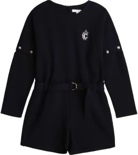 Girls Navy Embroidered Logo Playsuit