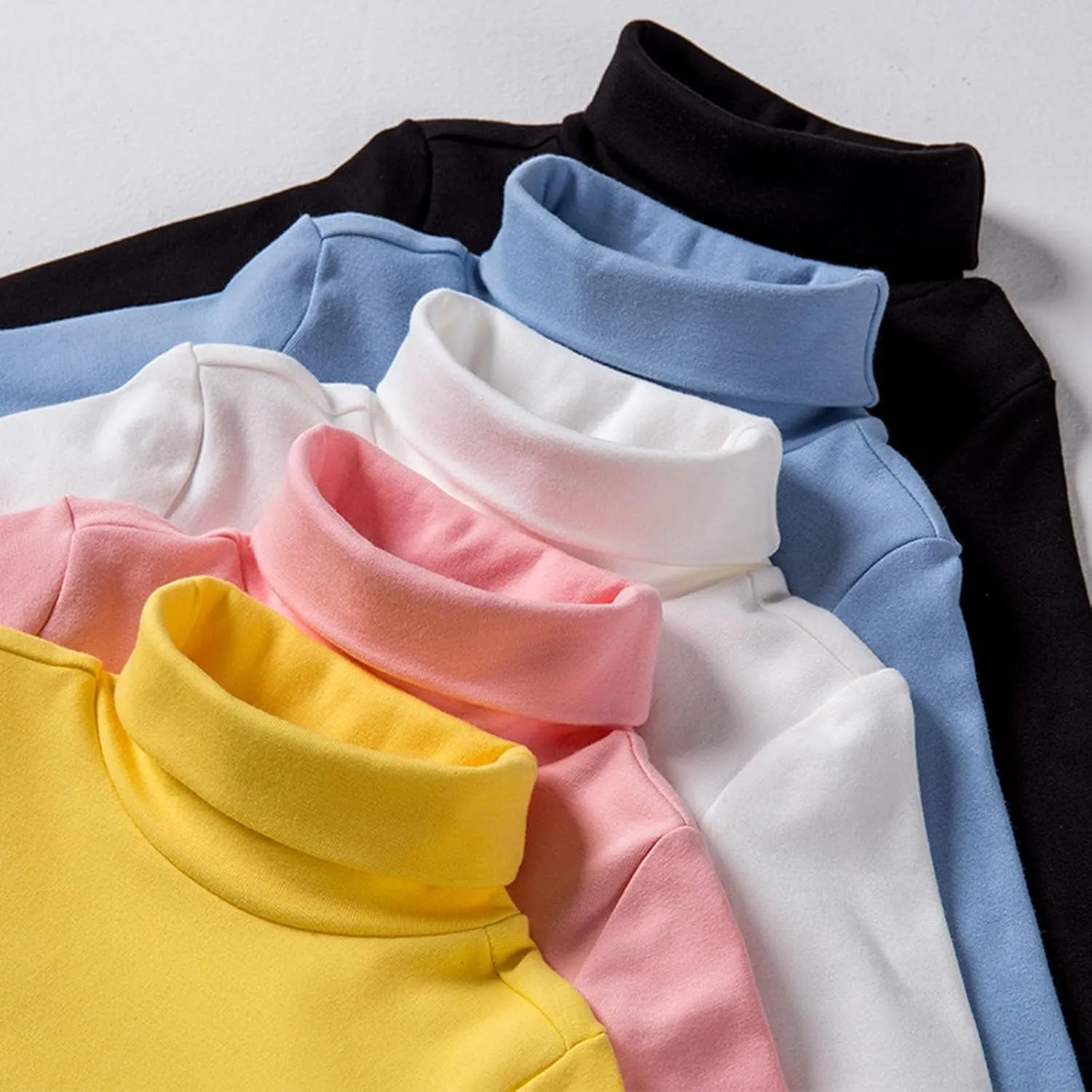 Girls Turtleneck Long Sleeve Shirt, Boys Girls Cotton Pullover Turtle Neck Top, Base Layer Tees