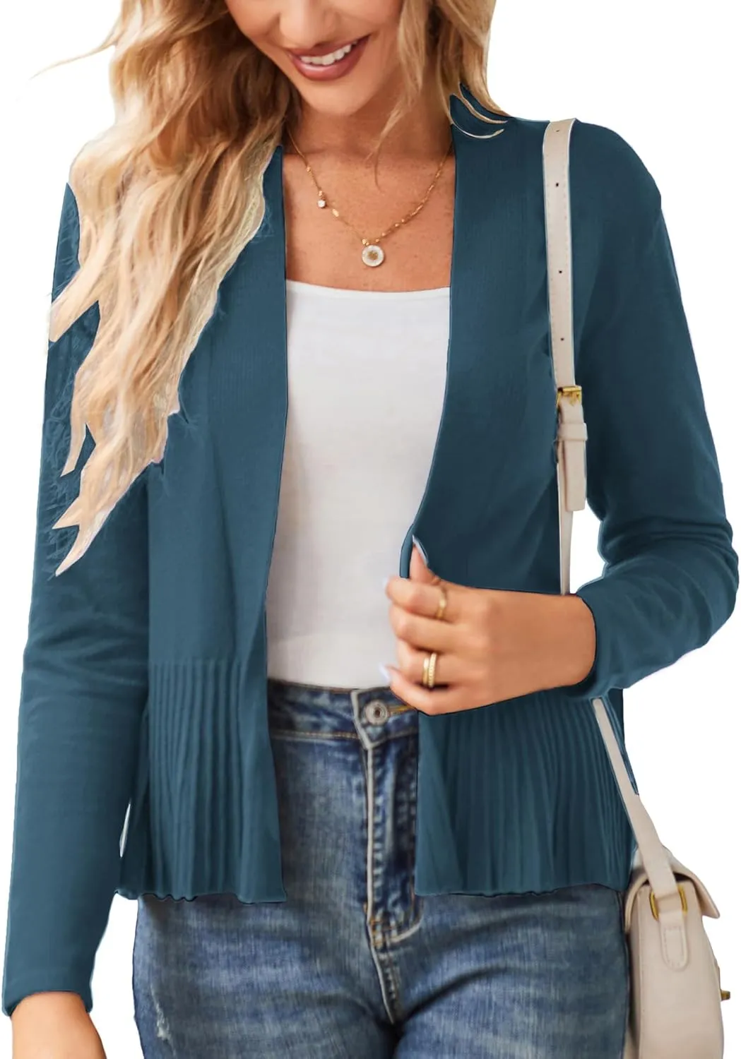 GRACE KARIN Women's Casual Draped Open Front Cropped Cardigan Long Sleeve Sweater Peplum Knit Outwear