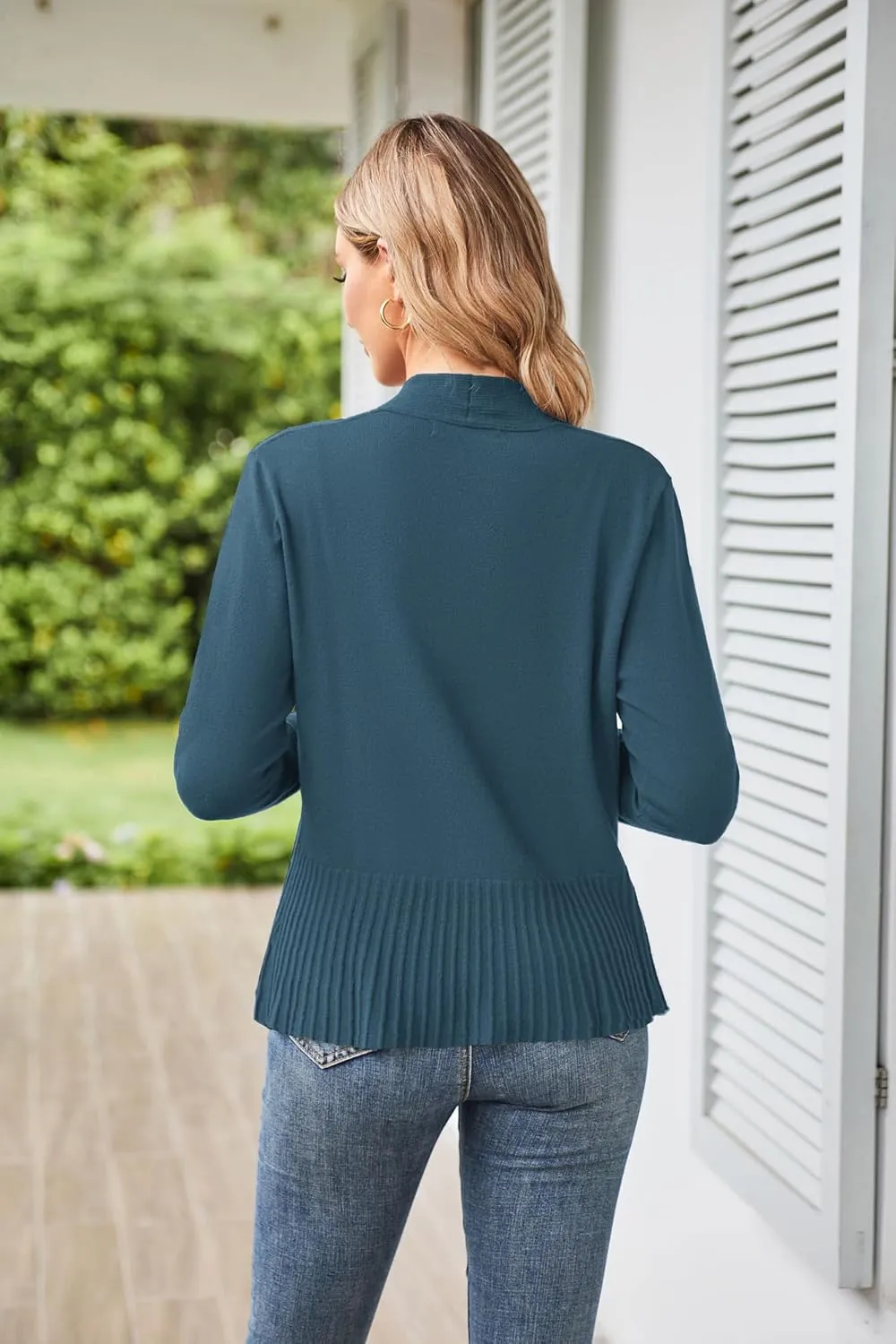 GRACE KARIN Women's Casual Draped Open Front Cropped Cardigan Long Sleeve Sweater Peplum Knit Outwear