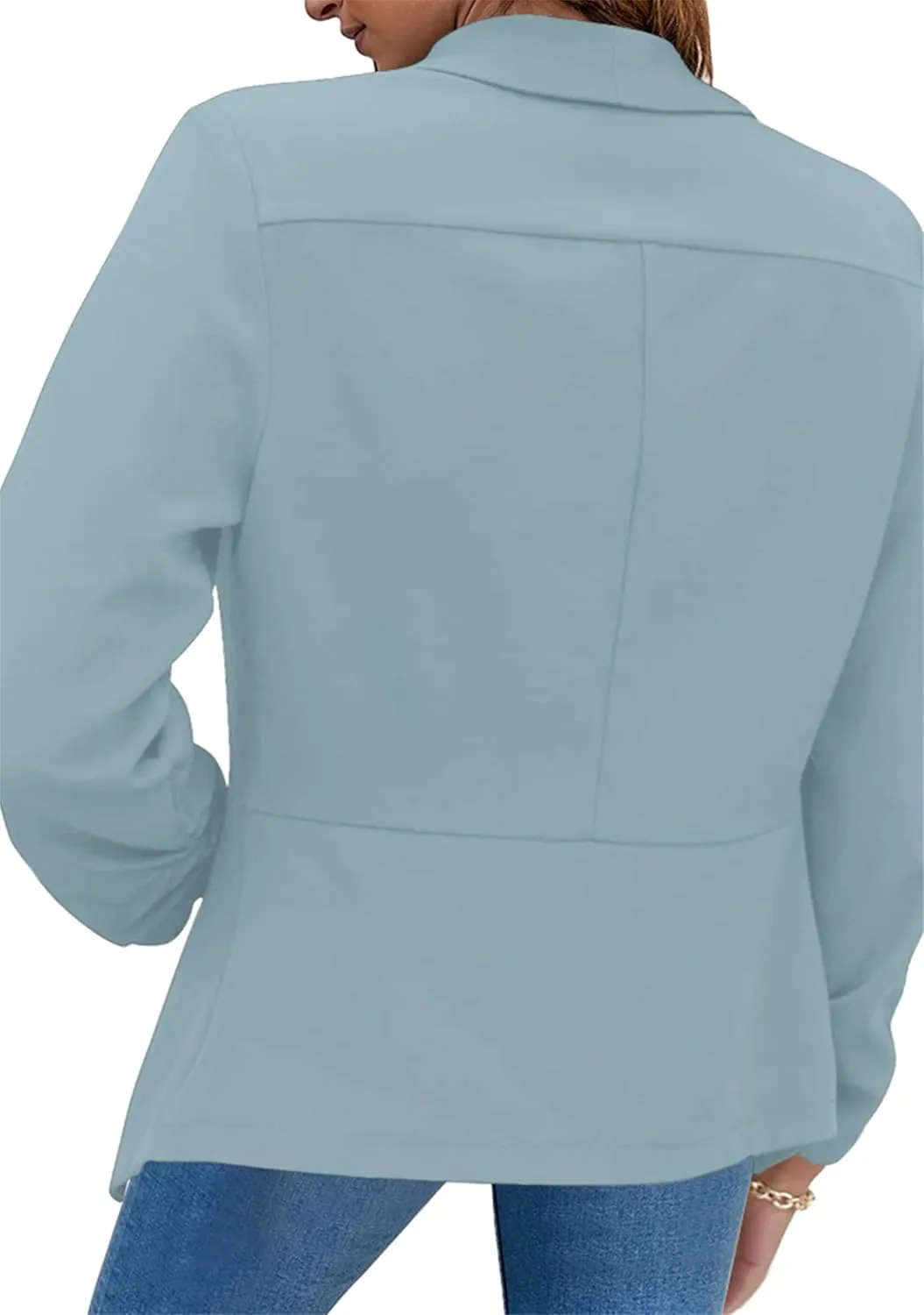 GRASWE Women's Open Front Button Casual Jacket Lapel Collared Summer Jacket Work Solid Long Sleeve Cardigan Jacket