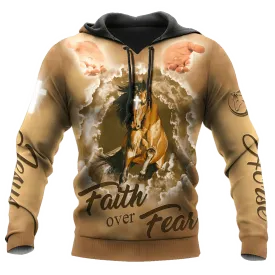 Horse Faith Over Fear 3D Hoodie, Horse And Jesus Hoodie For Men And Women, Horse Lover Gifts