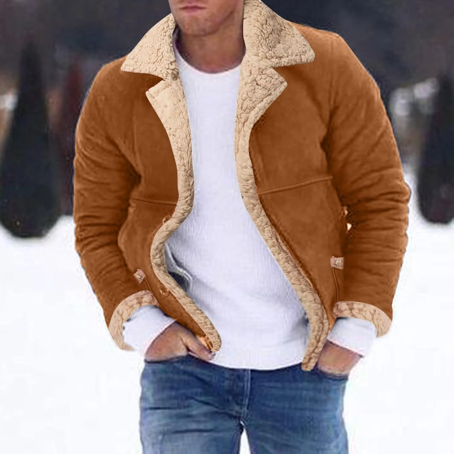 LCMTWX Mens Jackets And Winter Outerwear Single-breasted Solid Color Lapel Long Sleeve Coat Cardigan Plush Long Coat