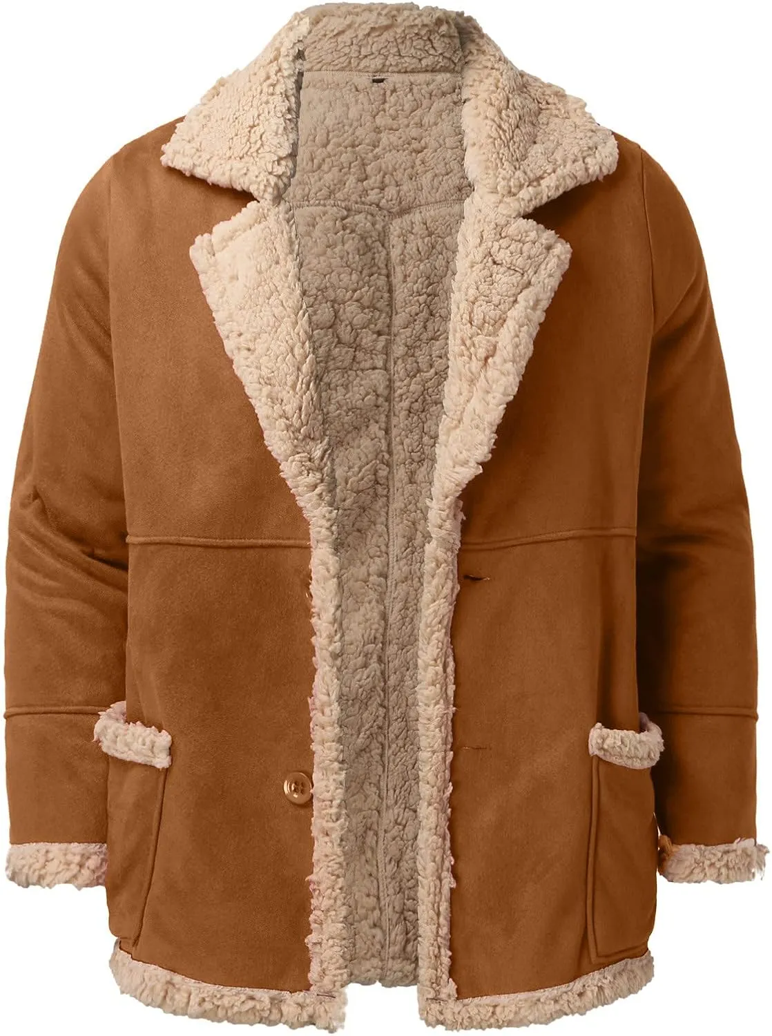 LCMTWX Mens Jackets And Winter Outerwear Single-breasted Solid Color Lapel Long Sleeve Coat Cardigan Plush Long Coat