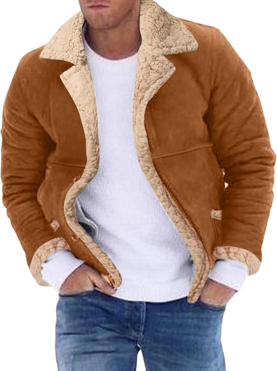 LCMTWX Mens Jackets And Winter Outerwear Single-breasted Solid Color Lapel Long Sleeve Coat Cardigan Plush Long Coat