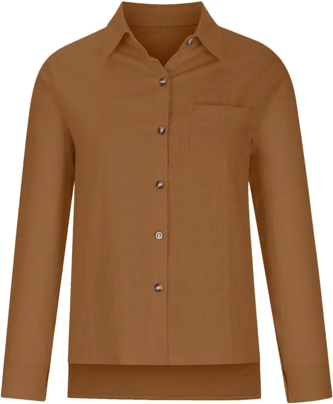 Linen Shirts for Women Summer Long Sleeve Lapel Button Down Shirt Lightweight Gauze Tops Loose Casual Blouses