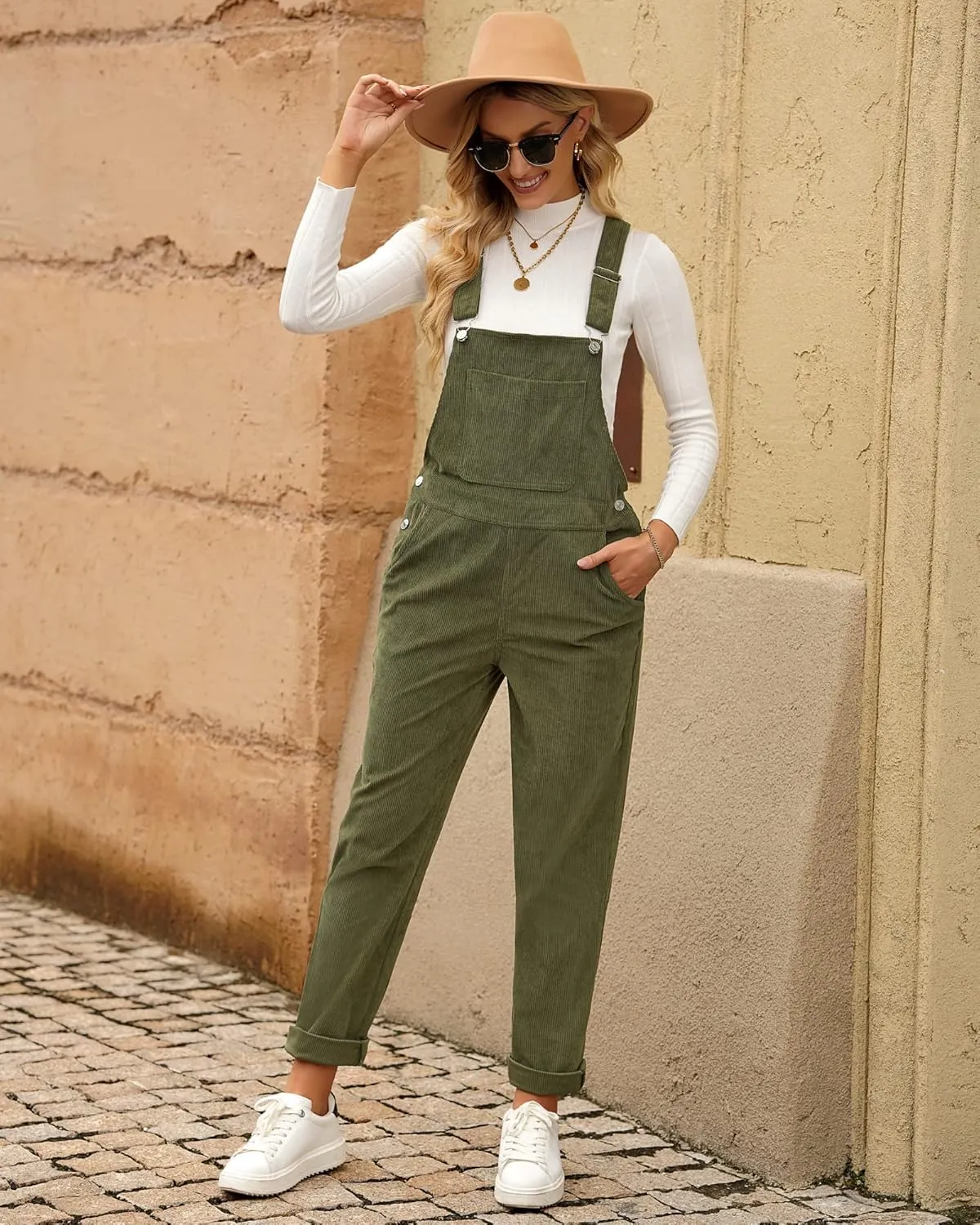 luvamia Corduroy Overalls for Women Adjustable Straps Fashion Bib Overall Jumpsuit with Pocket Tapered Leg Trendy 90s