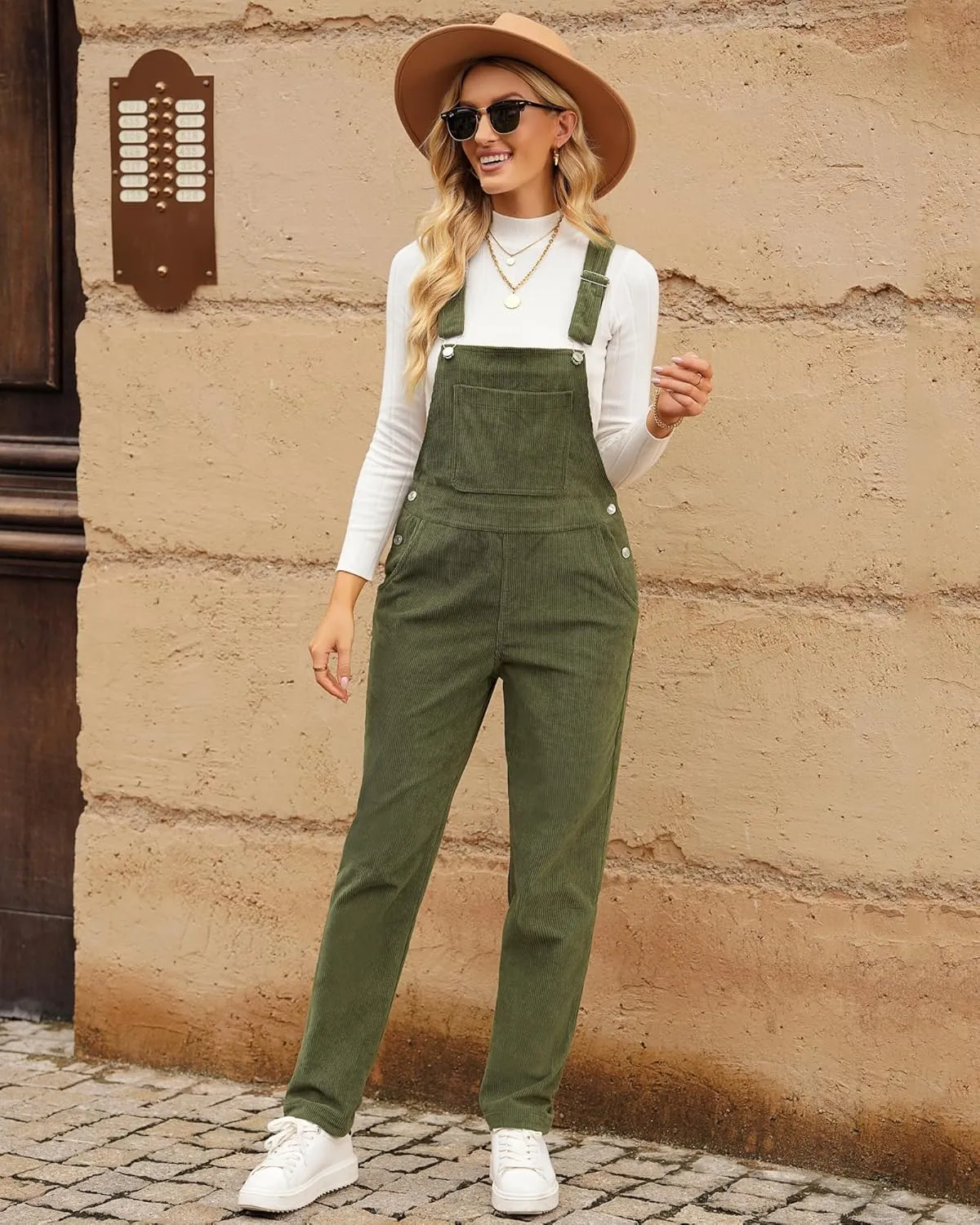 luvamia Corduroy Overalls for Women Adjustable Straps Fashion Bib Overall Jumpsuit with Pocket Tapered Leg Trendy 90s
