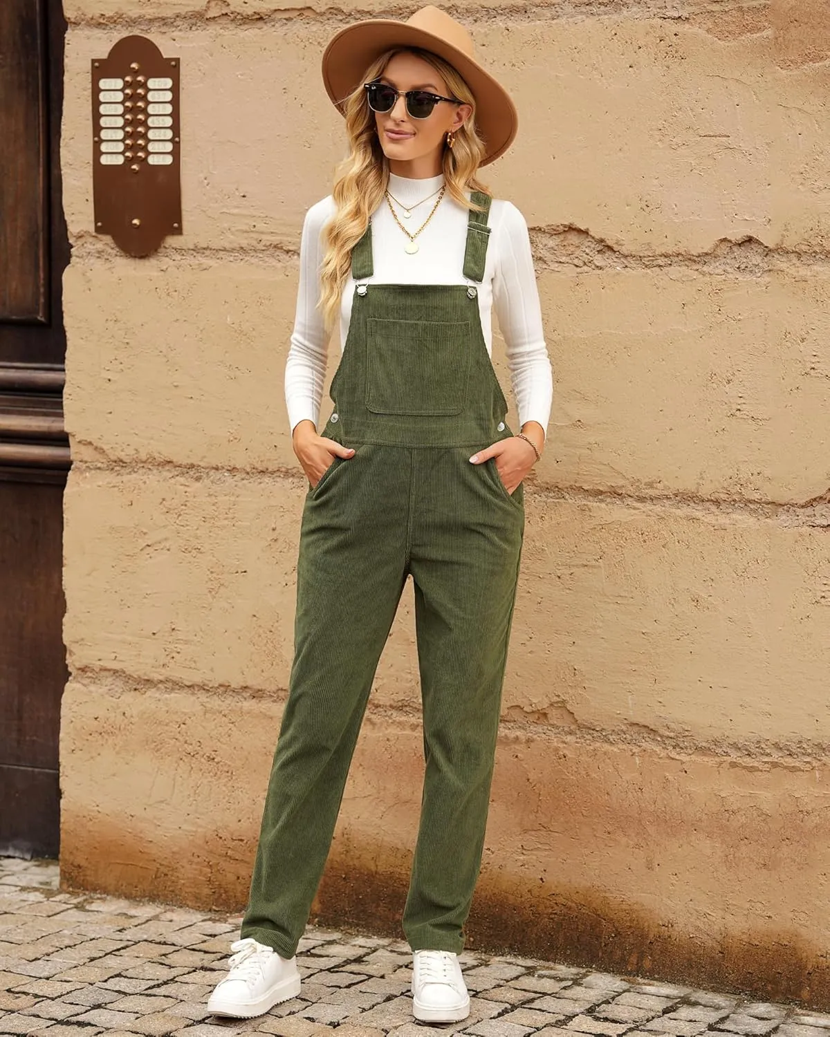 luvamia Corduroy Overalls for Women Adjustable Straps Fashion Bib Overall Jumpsuit with Pocket Tapered Leg Trendy 90s
