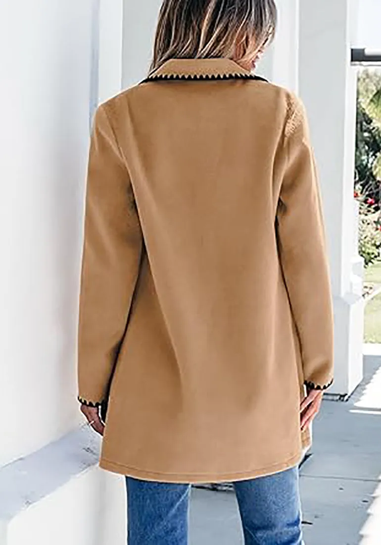 LUVAMIA Women Casual Lapel Long Sleeve Trench Coat Blazer Jacket Front Button No Stretch Front Pocket