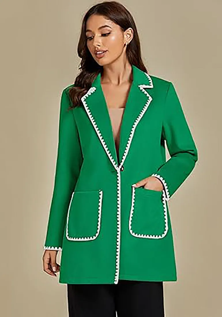 LUVAMIA Women Casual Lapel Long Sleeve Trench Coat Blazer Jacket Front Button No Stretch Front Pocket