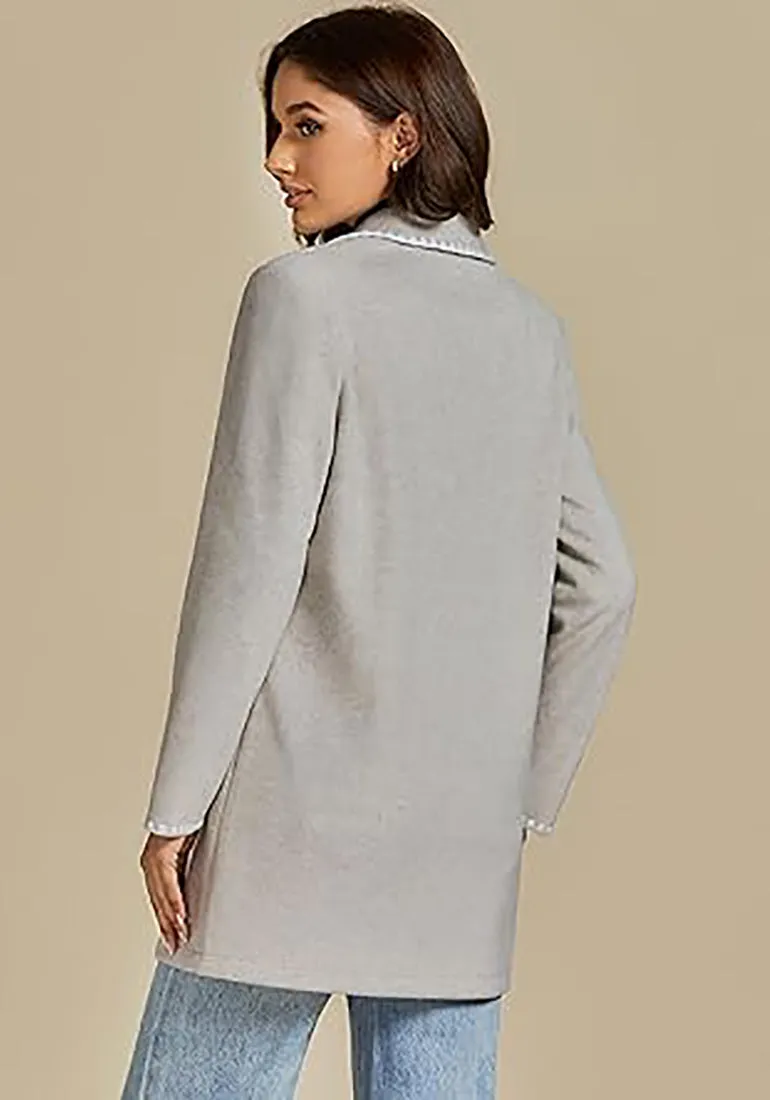 LUVAMIA Women Casual Lapel Long Sleeve Trench Coat Blazer Jacket Front Button No Stretch Front Pocket