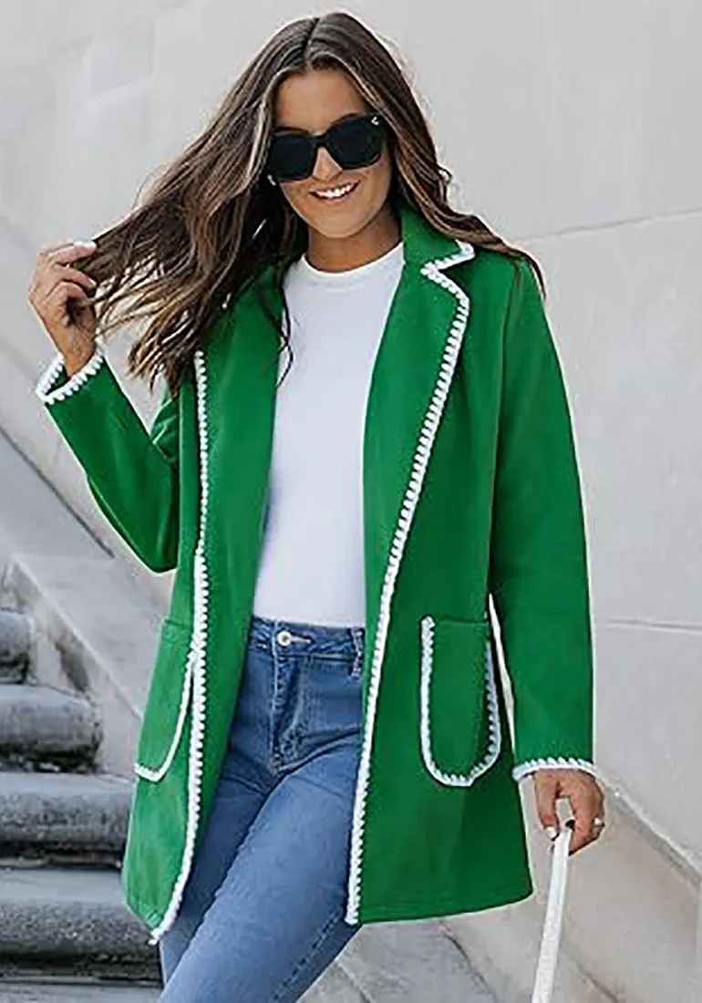 LUVAMIA Women Casual Lapel Long Sleeve Trench Coat Blazer Jacket Front Button No Stretch Front Pocket